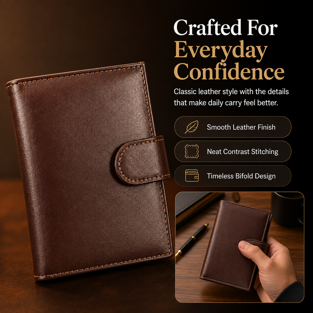 👔Men's Leather Wallet With Multiple Card Slots | Slim Bifold Wallet
