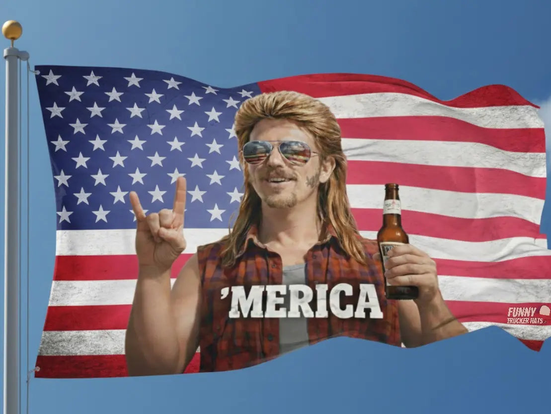 ’MERICA Mullet Man American Flag – Funny Patriotic Truck, Garage & Mud Muddin Flag – Perfect Gift Freedom Lovers Funny Flag tapestry banners mens