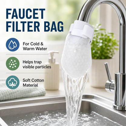 [Fits Faucets < 1"]cotton filter bags disposable Cotton Faucet Filter Bags with 5 fastening straps, Splash-Reducing Tap Water Sediment Filter Sock with Elastic Cuff for Kitchen & Bathroom Faucets