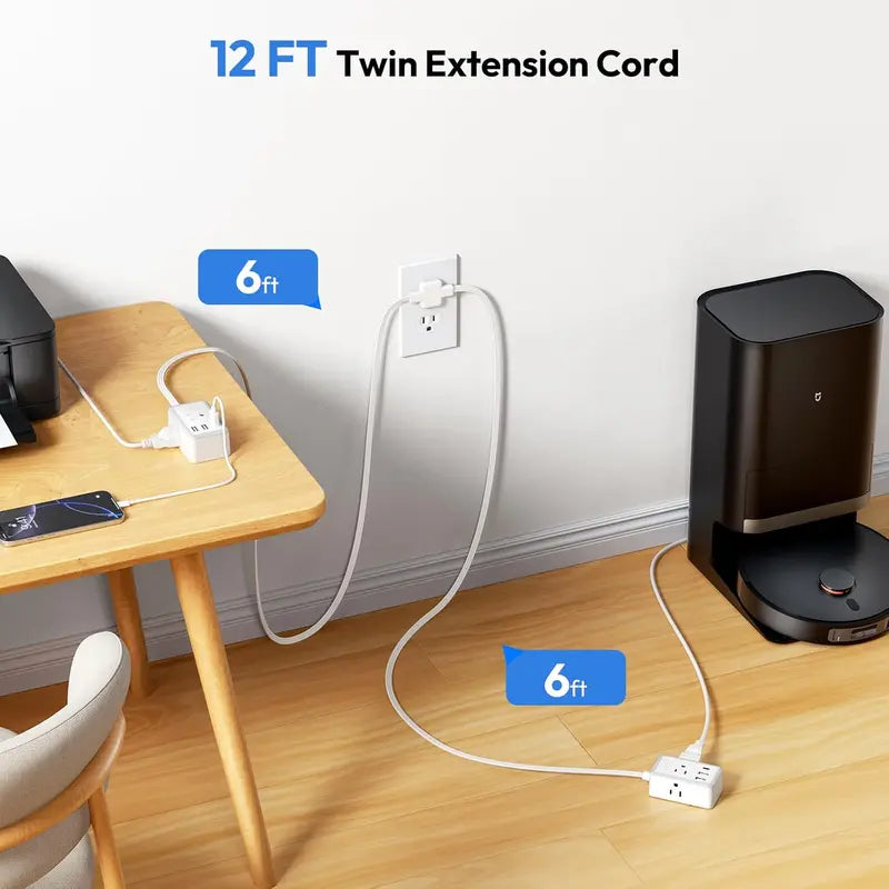 🔌 Dual-Head Extension Cord – 6 AC Outlets, 4 USB-A & 2 USB-C Charging Ports