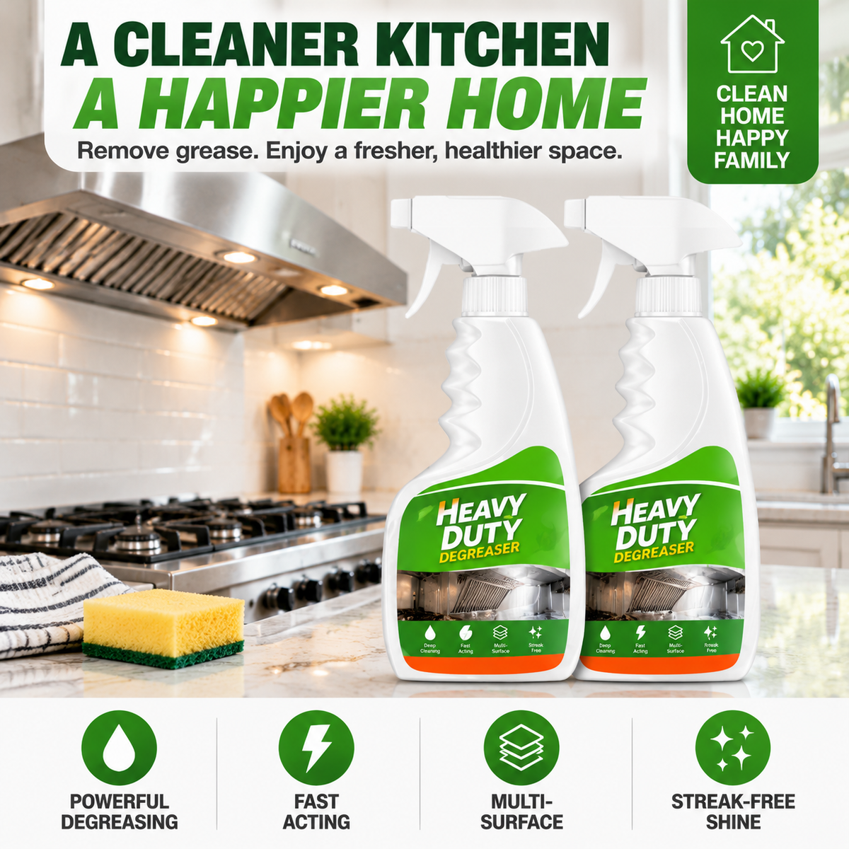 🧽 Heavy Duty Kitchen Degreaser Spray – Powerful Grease Remover For Stove, Oven, Cabinets & Multiple Surfaces