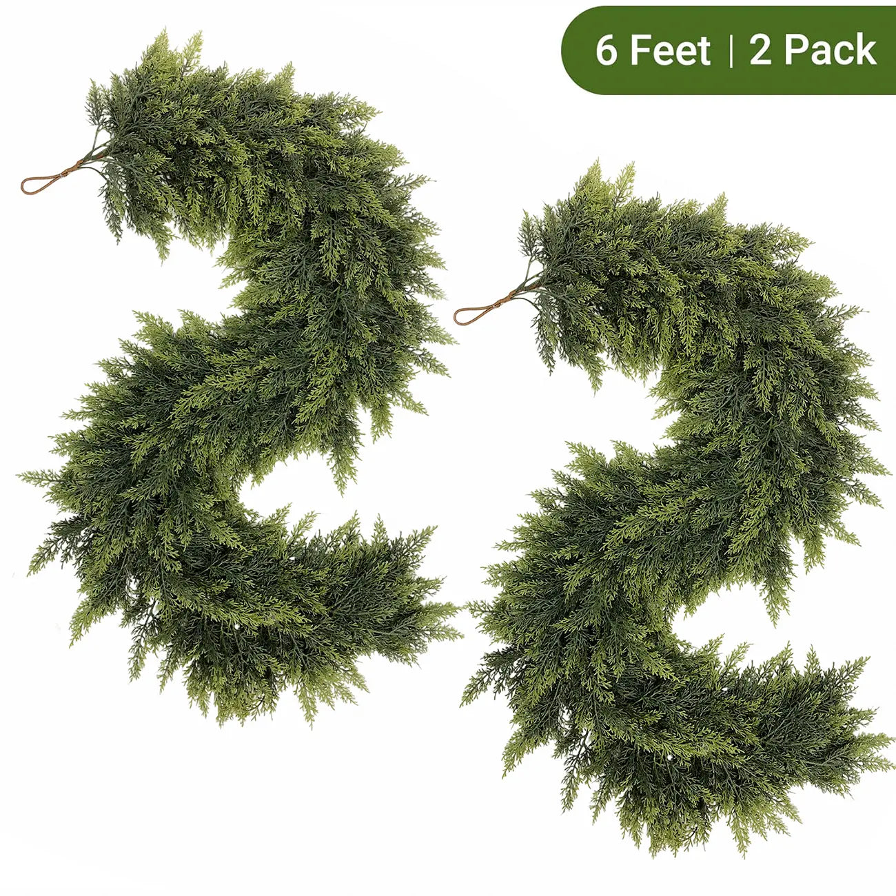 🏠 CHRISTMAS FAVORITE | Artificial Cedar Garland 2-Pack – 6 FT Faux Greenery for Mantels, Tables, Stairs & Walls