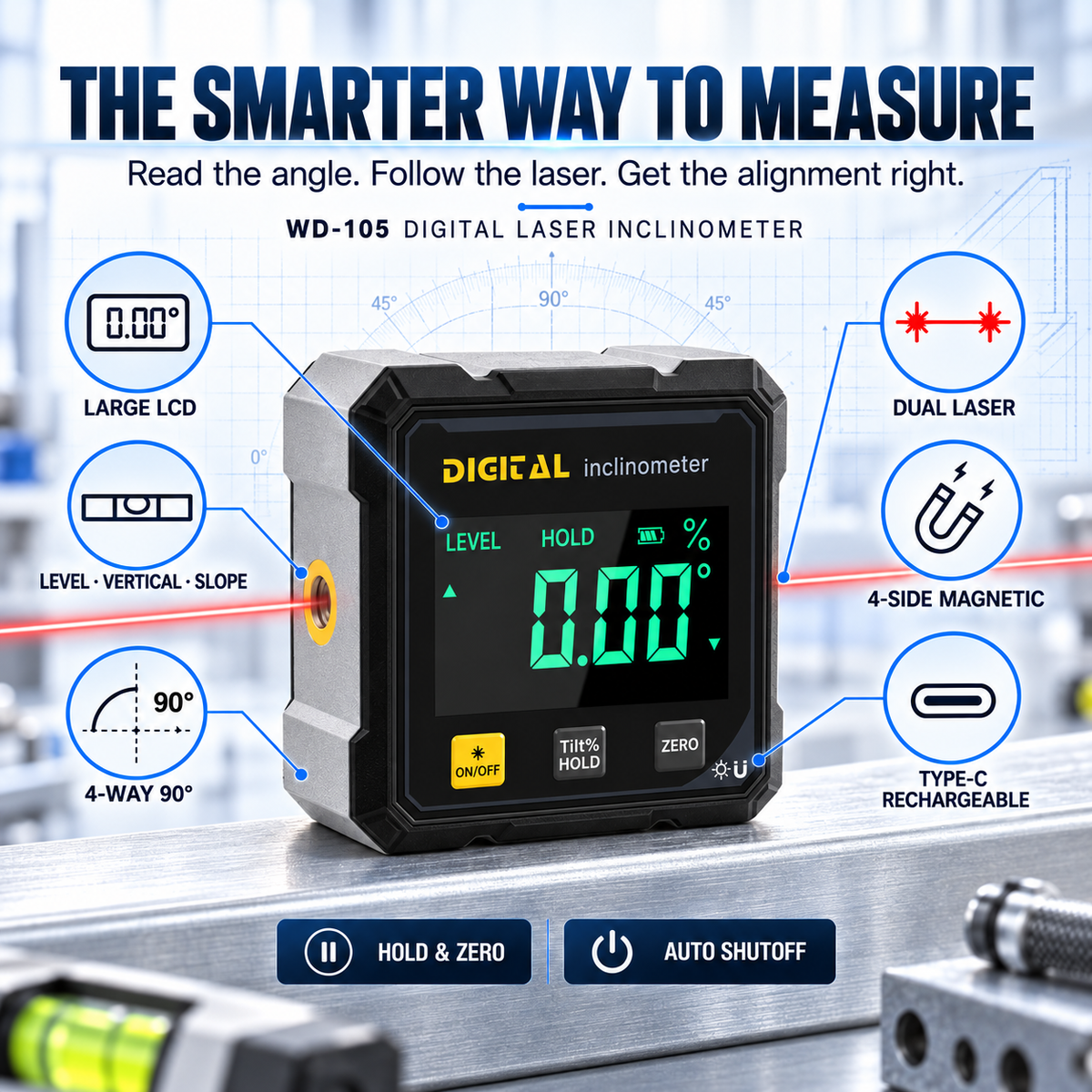 🔥 50% OFF Digital Laser Inclinometer – Dual Laser Precision Angle Finder