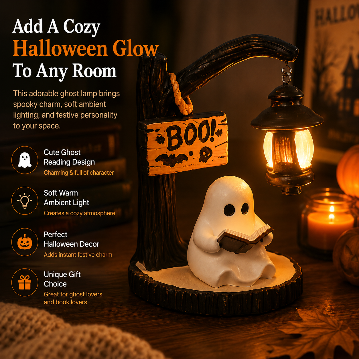 👻 Halloween Ghost Reading Lamp | Spooky Cute Ambient Decor