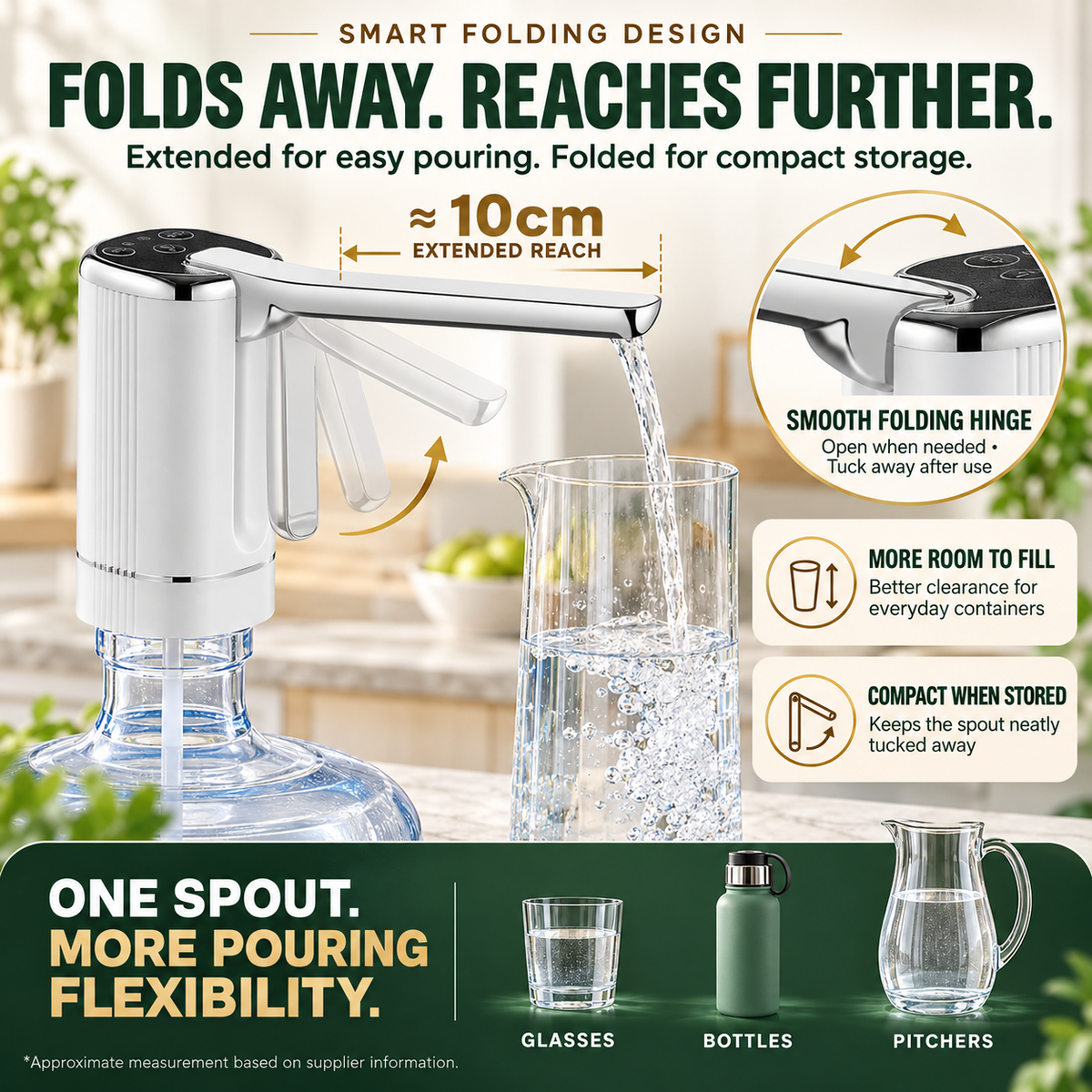 💧 Rechargeable Automatic Water Bottle Pump – 3-Mode Timed Dispenser with Foldable Spout