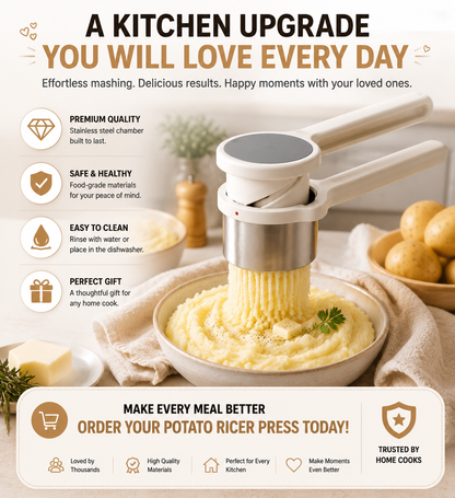 🥔 Rotary Potato Ricer Press – Create Creamy Restaurant-Style Mashed Potatoes Easily
