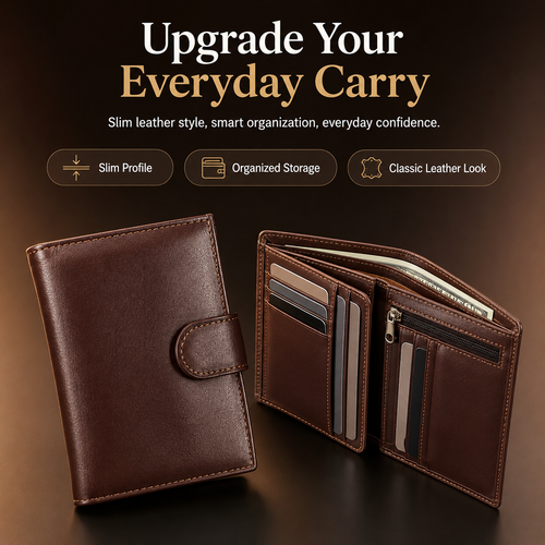 👔Men's Leather Wallet With Multiple Card Slots | Slim Bifold Wallet