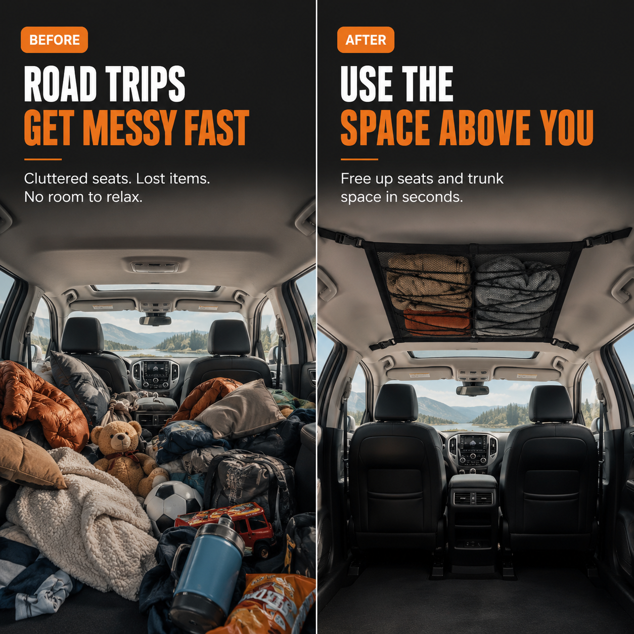 🚗 Car Ceiling Cargo Net | Hidden Roof Storage Organizer