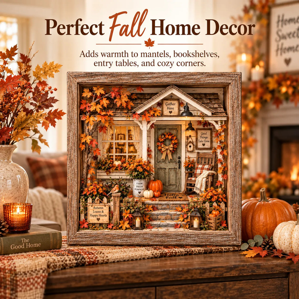 🍂 Vintage Autumn Porch Cottage DIY Shadow Box