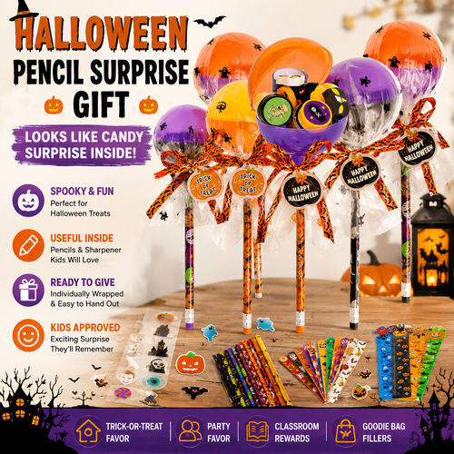 🎃24pcs Halloween Surprise Pencil Gift – Candy-Style Trick-or-Treat Favor for Kids