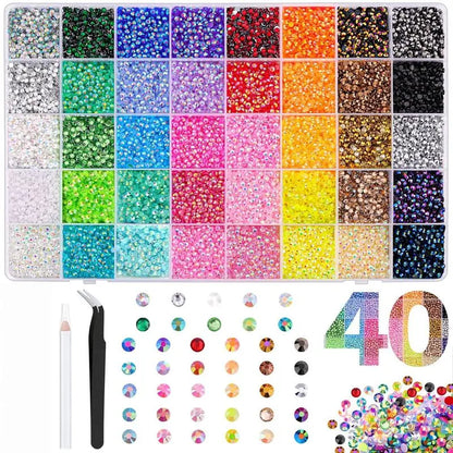 VIBRANT GEMS 32000Pcs Resin Rhinestones with Tweezers for Crafting Mixed-Color 3mm Bedazzling Crystal with Gifted Tools Jewelry