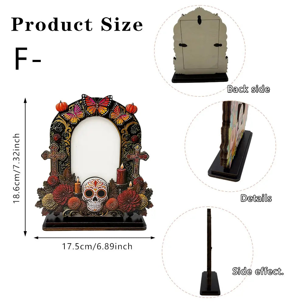 💀 DAY OF THE DEAD DECOR | 6 Wooden Memorial Photo Frames – Colorful Ofrenda Picture Frame Set with Floral Details