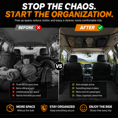 🚗 Car Ceiling Cargo Net | Hidden Roof Storage Organizer