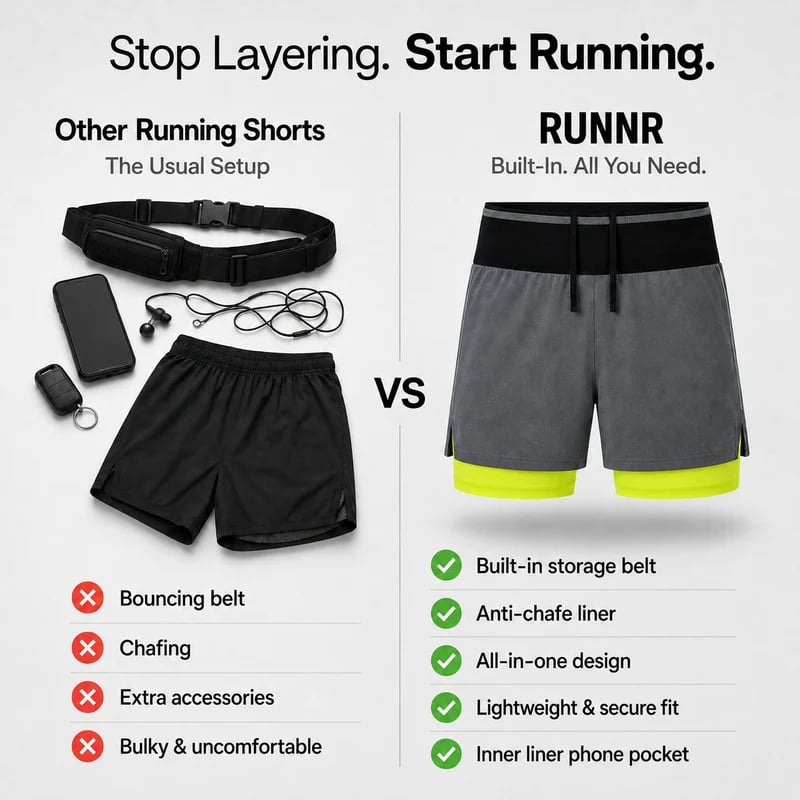 🏃🔥 50% OFF RUNNR Marathon Pro Running Shorts ⚡ 2-in-1 Anti-Chafe Shorts With Phone Pocket