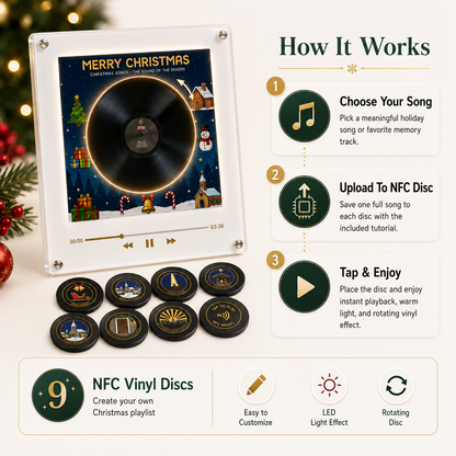 The Christmas Record That Plays Your Favorite Songs 🎄 – NFC Vinyl Music Display with LED & Rotating Disc