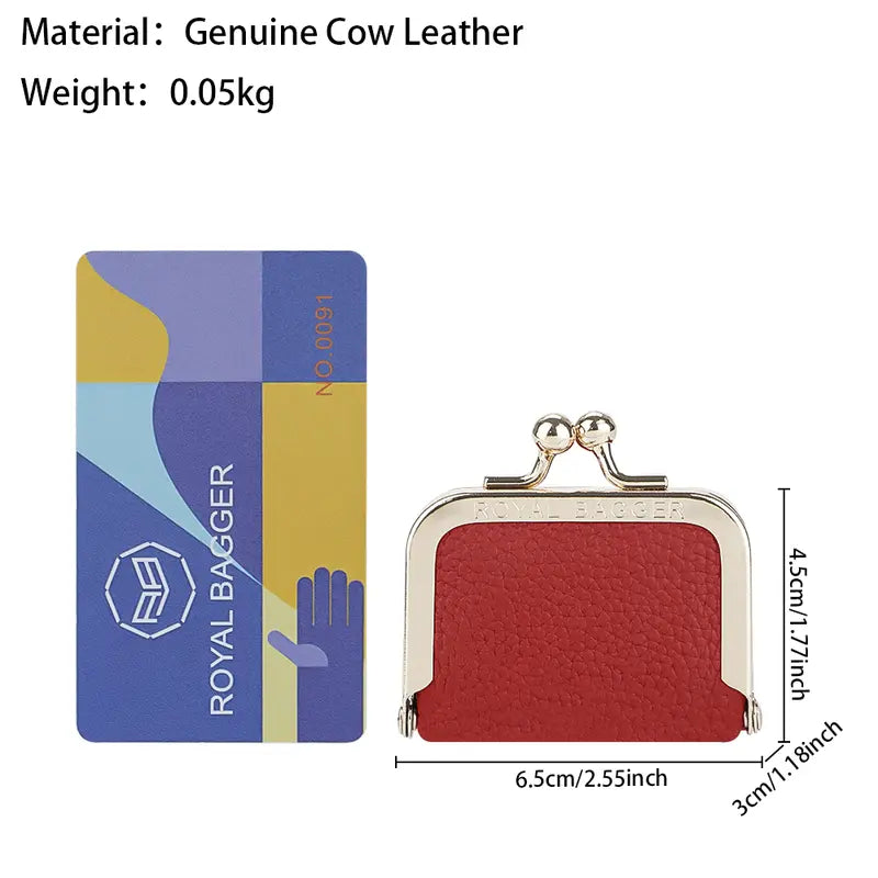 ✨ Premium Cowhide Kiss-Lock Purse – Mini Leather Wallet with Card Holders, Upgraded Chain & Quality Lining, Trendy Gift for Her