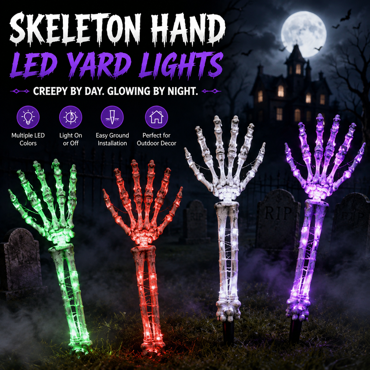💀 Glowing Skeleton Hand Yard Lights – Turn Your Walkway Into a Haunted Graveyard