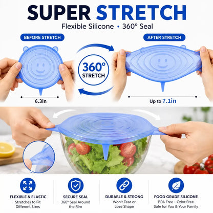 6 Pack Silicone Stretch Lids, Reusable Food Grade Silicone Container Cover