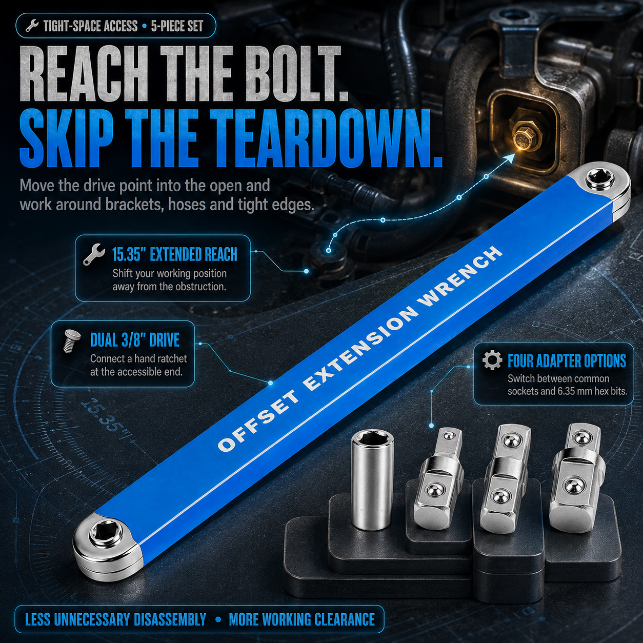 🔩3/8" Offset Extension Wrench Set – Reach Tight Bolts Without Removing Parts🔧