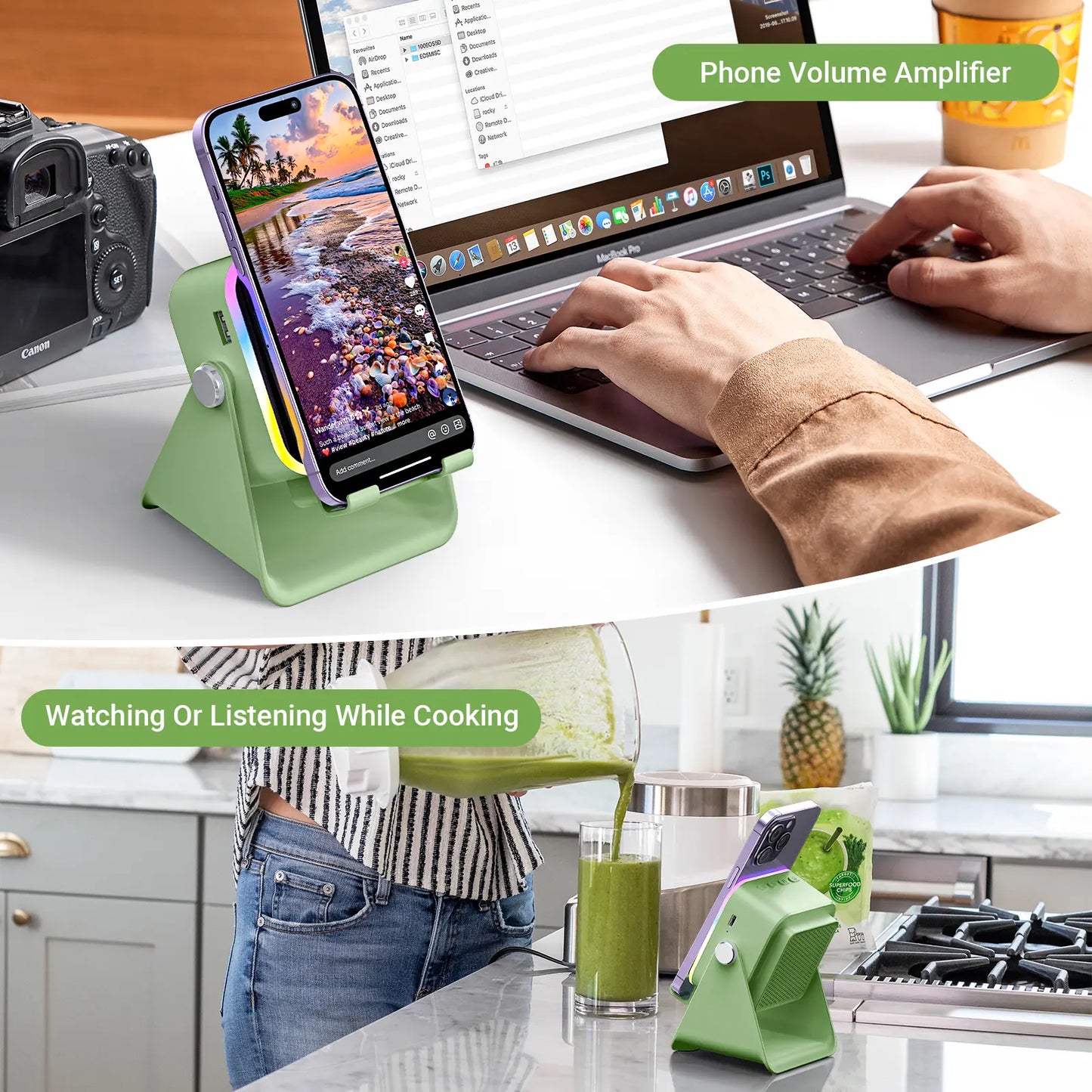 📱5-in-1 Smart Induction Speaker Stand | Bluetooth Speaker, RGB Light & Power Bank