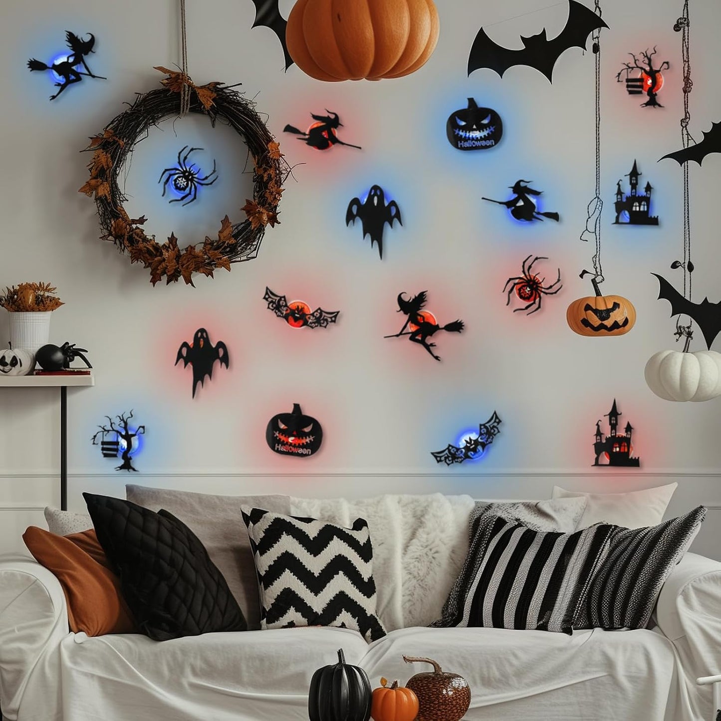 🔥Last Day 50% OFF - 🎃8 Pack Halloween LED Silhouette Wall Light Stickers, Battery Powered Peel & Stick Decor Lights