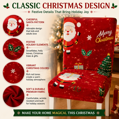 🎅 Christmas Chair Cover – Festive Santa Dining Chair Slipcover, Holiday Home Decor for Instant Christmas Makeover