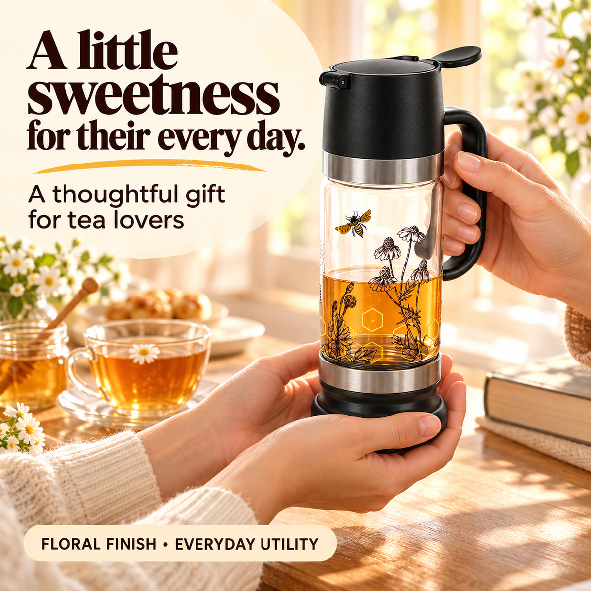 Black Floral dispenser as a thoughtful everyday kitchen gift