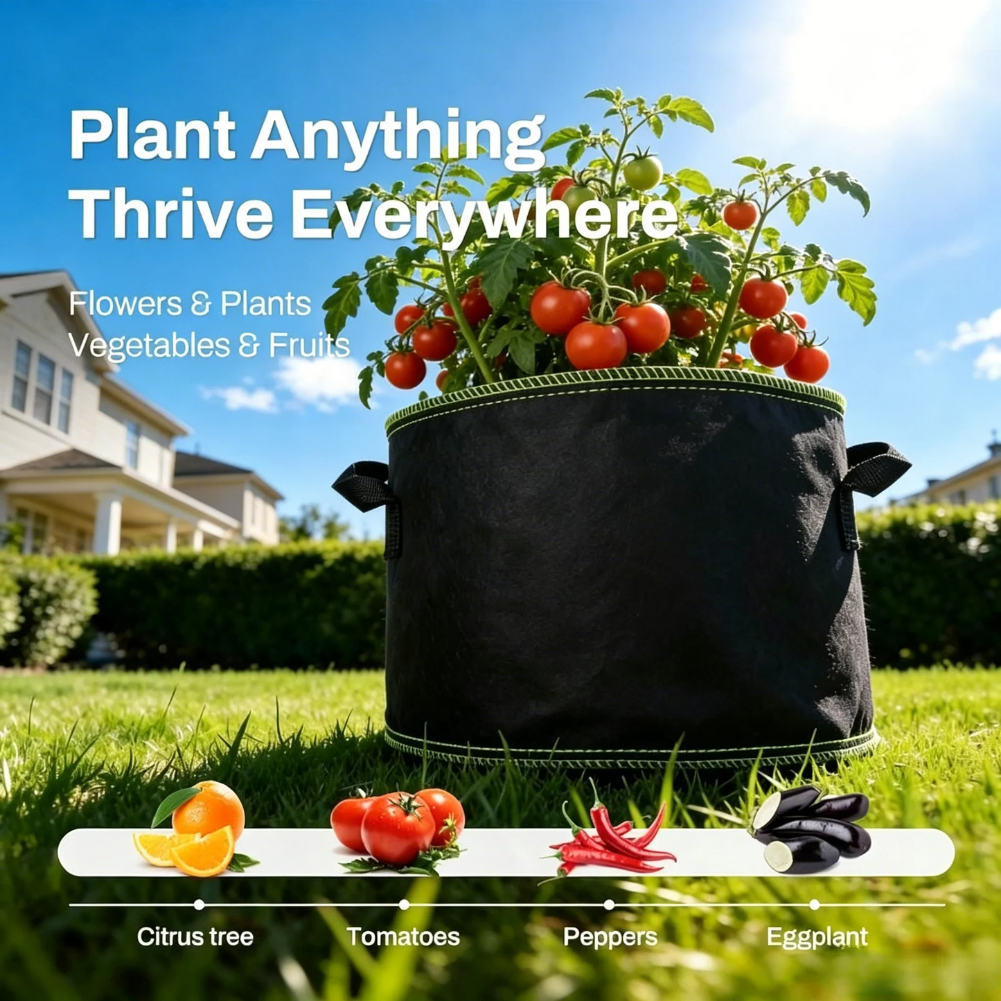 Heavy-Duty Fabric Grow Bags – Breathable Reusable Plant Pots