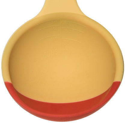 SCOUPS Soft Top Silicone Kitchen Ladle Spoon - Rhubarb & Custard - Isolated White Cup Close Up