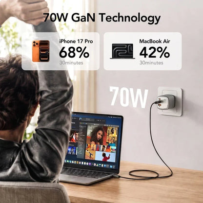 ⚡70W GaN Global Travel Charger 🌍– 3-Port Fast Charging with Integrated Rotary Plug🔌