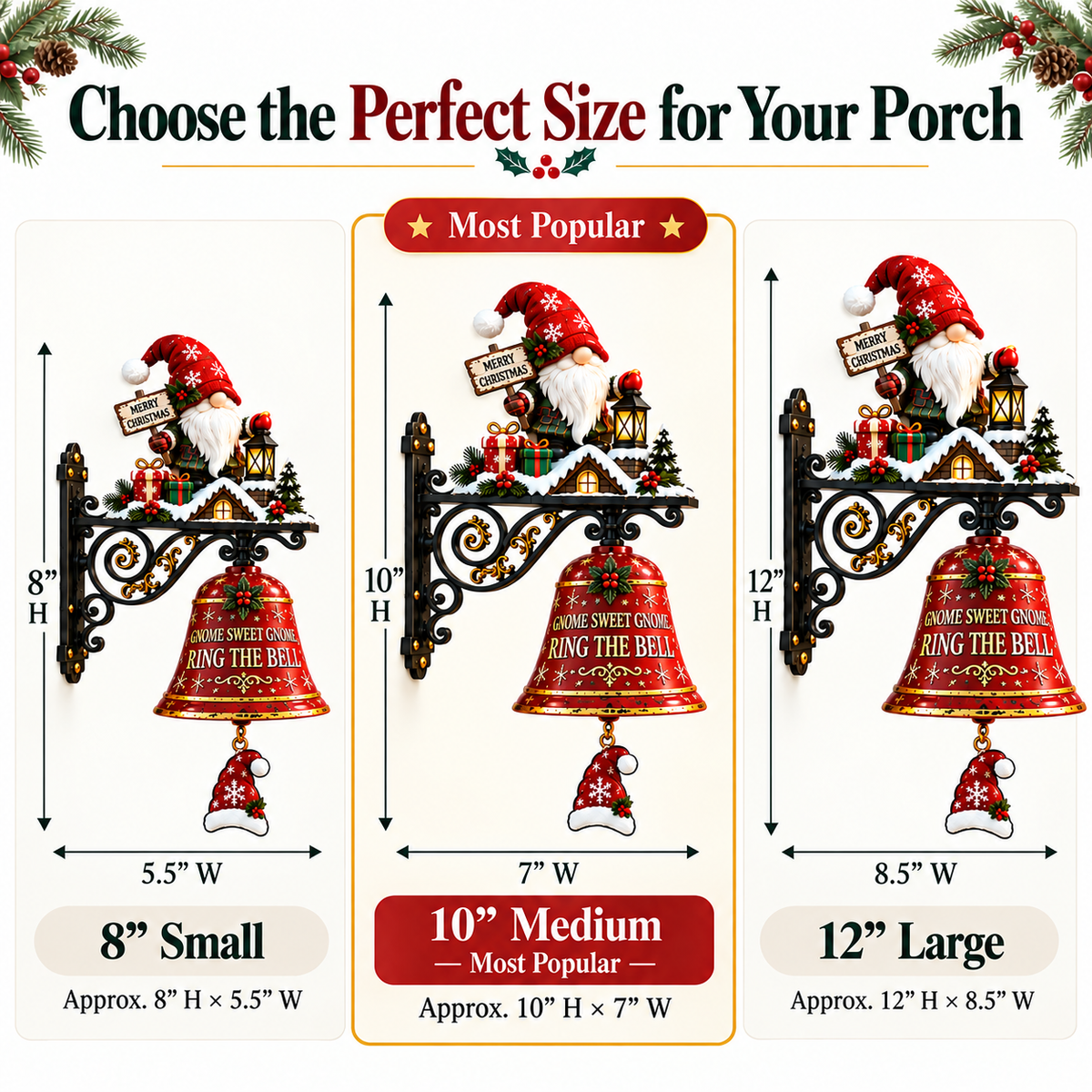 Gnome Christmas door bell available in 8 inch 10 inch and 12 inch sizes