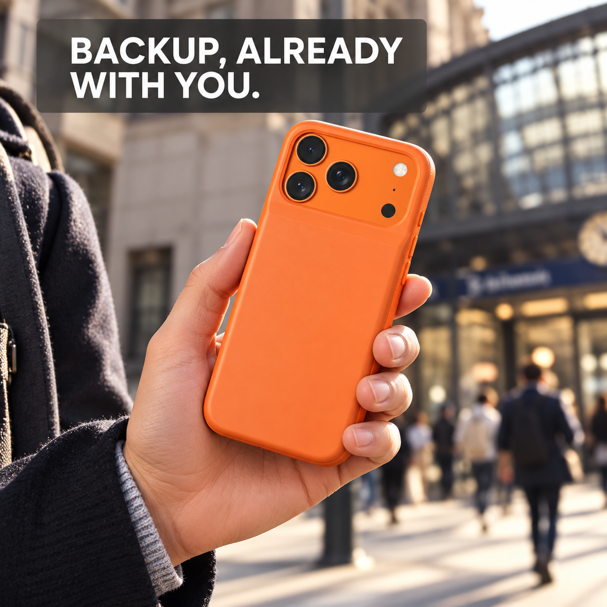 Rechargeable phone battery case used during city commute