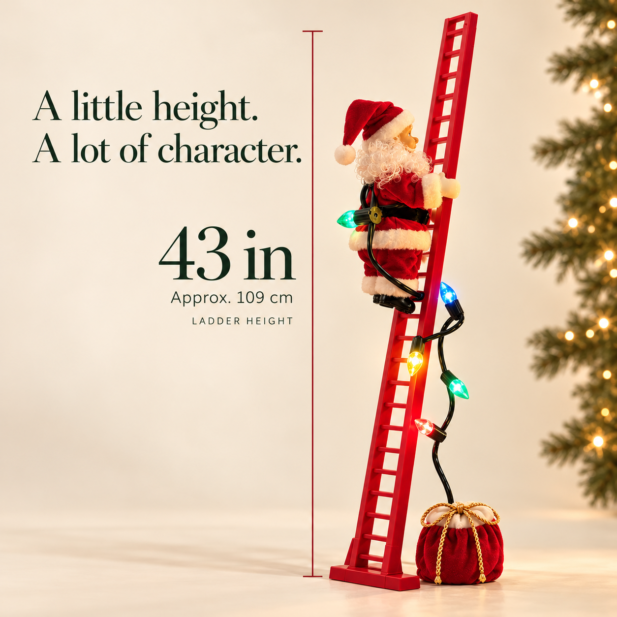 43-inch animated climbing Santa ladder height and size