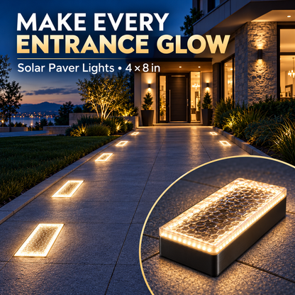 Solar paver lights illuminating an entrance