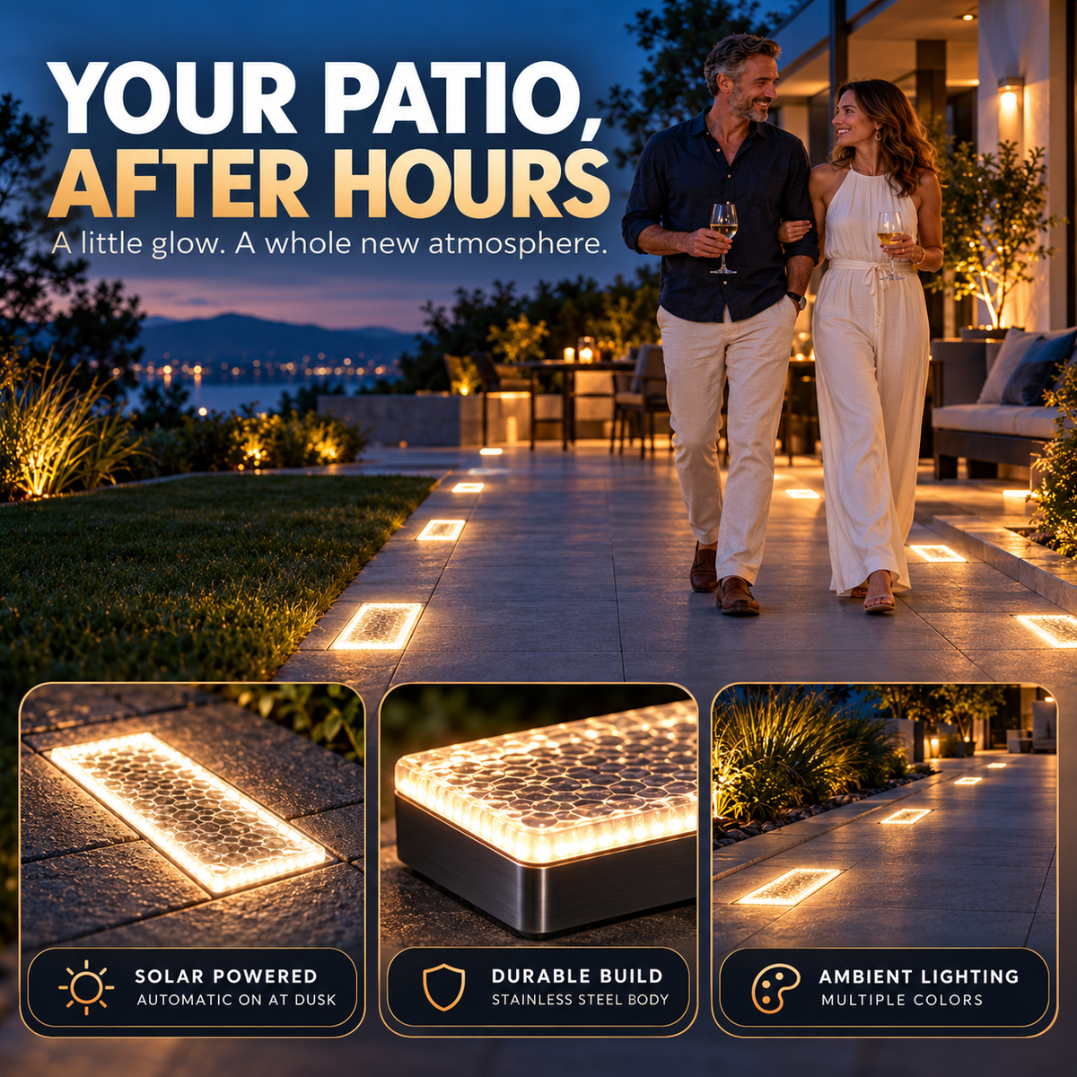 Evening patio with solar paver lights