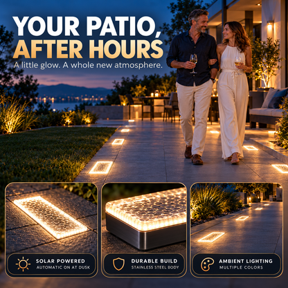 Evening patio with solar paver lights