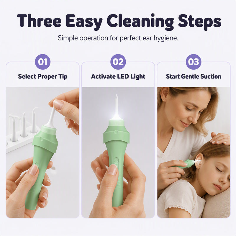 👂 LED Ear Wax Removal Tool – 65kPa Suction Ear Cleaner with Light, Soft Silicone Tips & Rechargeable Home Ear Care Kit