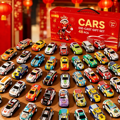 🏎️ 48-Piece Pull-Back Race Car Set with Lighted Garage & Track 🎁