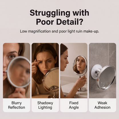 ✨ 10X LED Magnifying Makeup Mirror – Drill-Free Suction & Dual Power 🔍