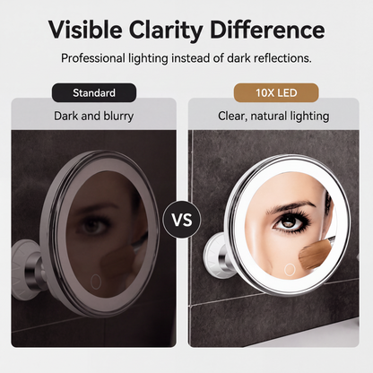 ✨ 10X LED Magnifying Makeup Mirror – Drill-Free Suction & Dual Power 🔍