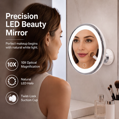 ✨ 10X LED Magnifying Makeup Mirror – Drill-Free Suction & Dual Power 🔍