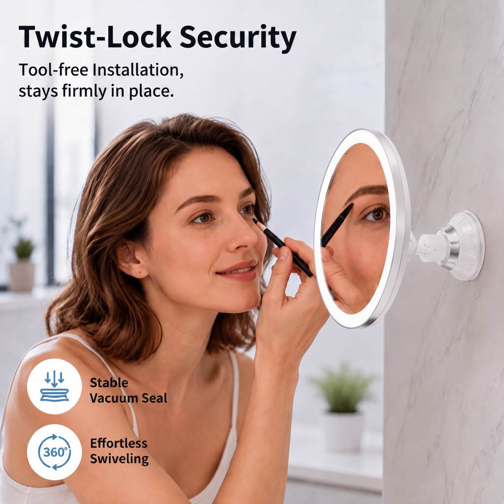 ✨ 10X LED Magnifying Makeup Mirror – Drill-Free Suction & Dual Power 🔍