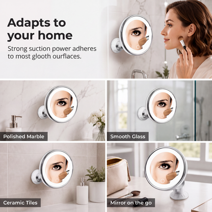 ✨ 10X LED Magnifying Makeup Mirror – Drill-Free Suction & Dual Power 🔍