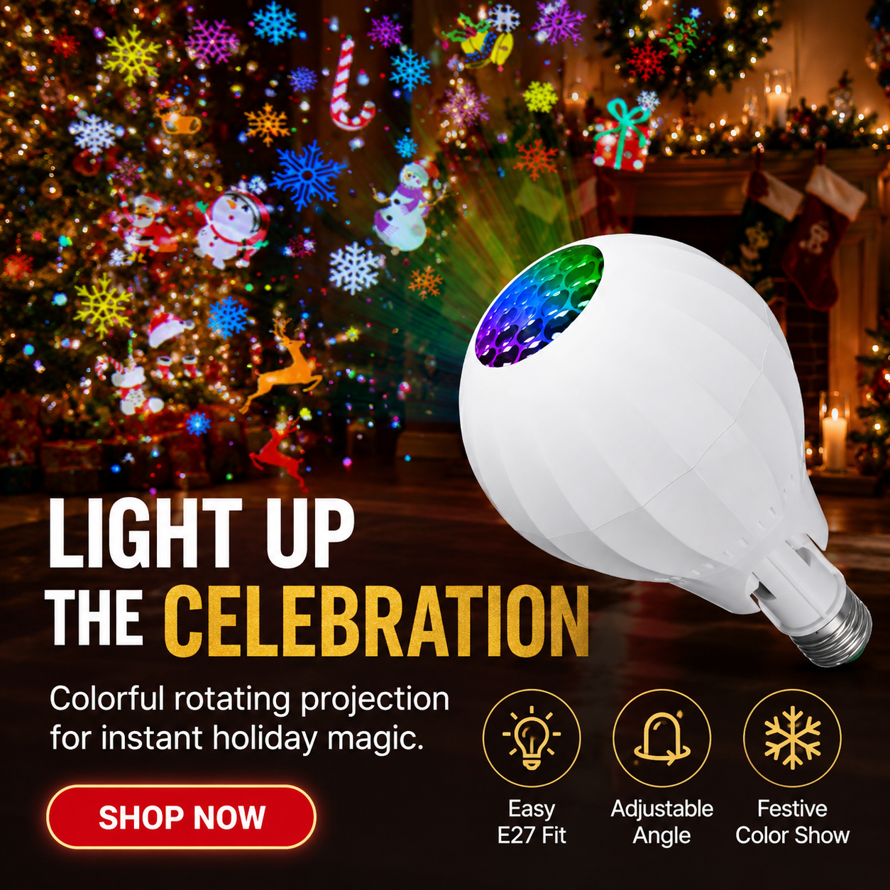 🎁2026 New Arrivals 50% OFF💥🎄 Turn Any Room Into a Christmas Wonderland! ✨ 16-Pattern Rotating Projector Bulb