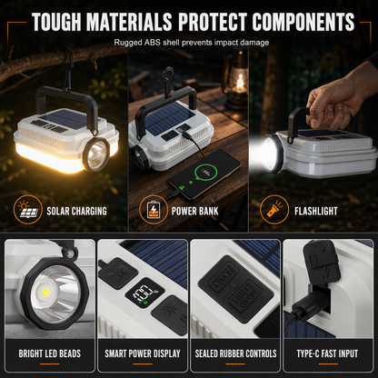 🏕️ 3-in-1 Solar Camping Lantern – Dual Light & Emergency Power Bank