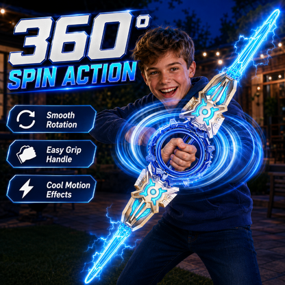 360° Spinning Double-Blade LED Sword | Rechargeable Light-Up Toy