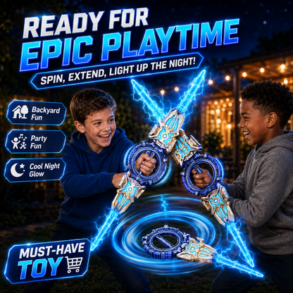 360° Spinning Double-Blade LED Sword | Rechargeable Light-Up Toy