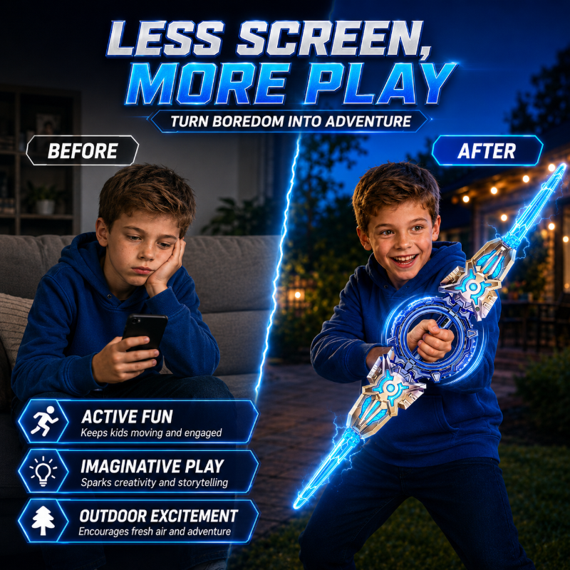 360° Spinning Double-Blade LED Sword | Rechargeable Light-Up Toy