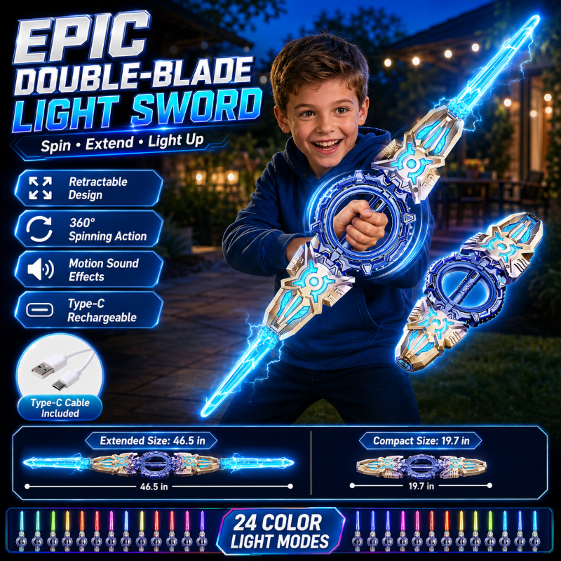 ⚡ 360° Spinning Extendable Light-Up Double-Blade Toy