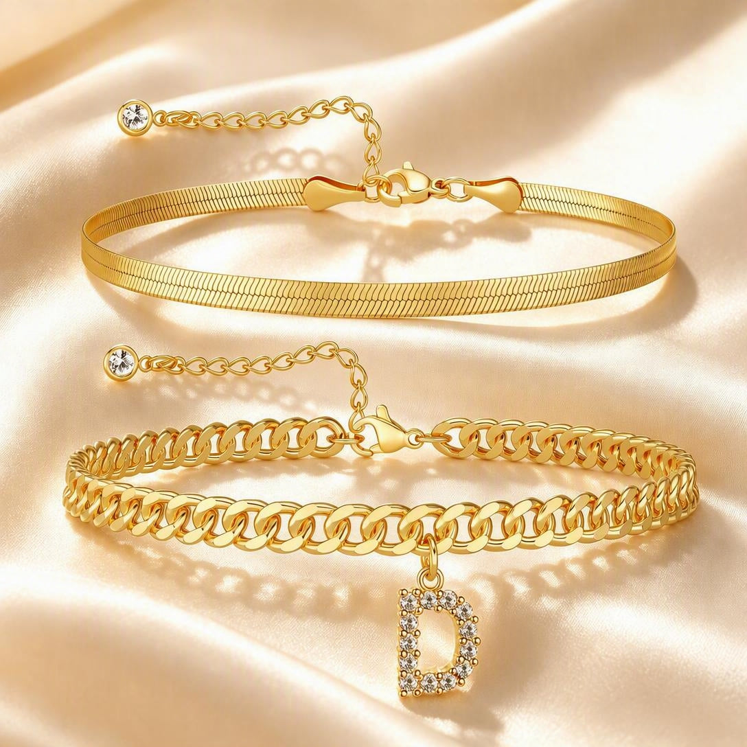 Personalized Initial Anklet – 14K Gold-Plated Waterproof Stackable Letter Charm